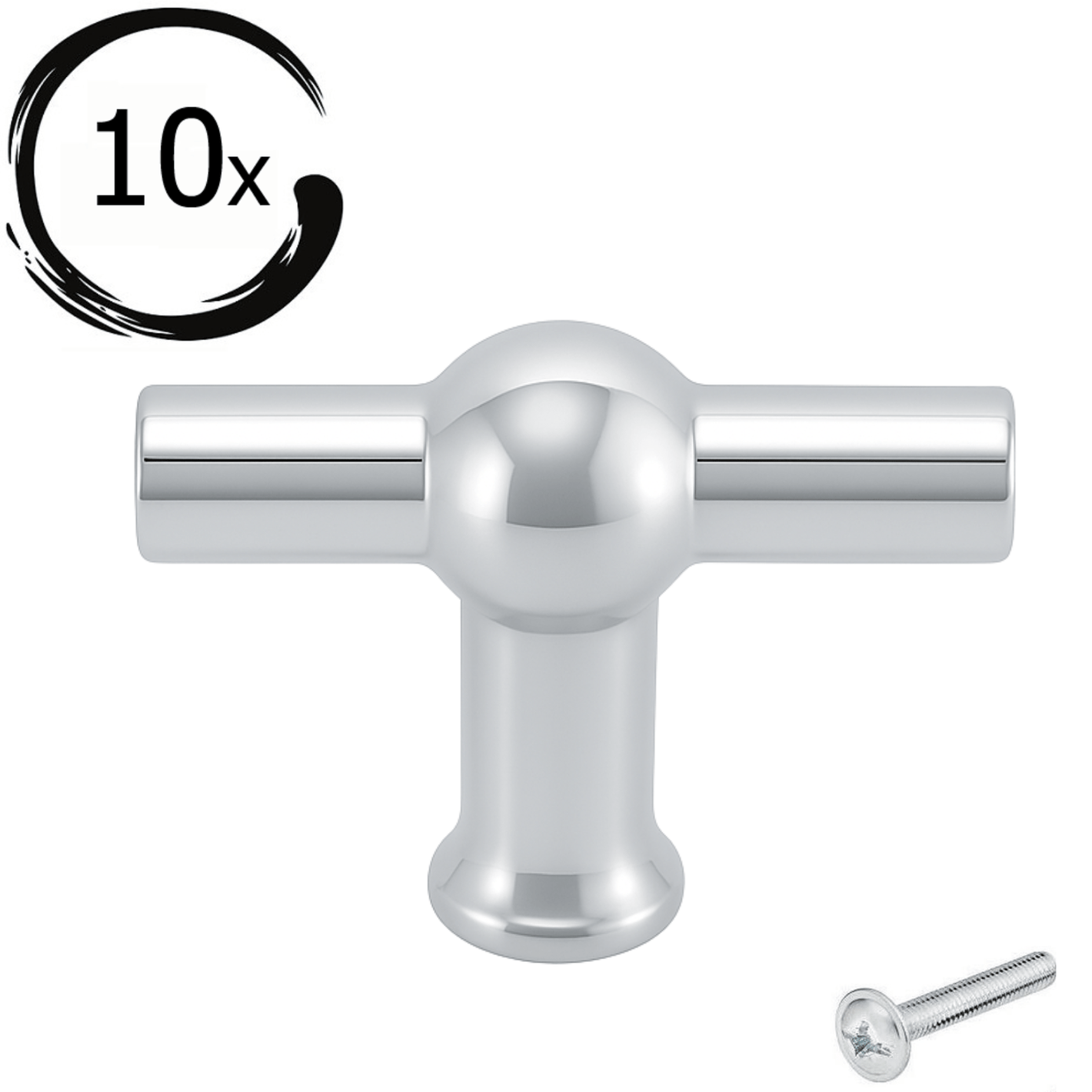 10X Deurknop 48mm Chroom – Kansas T - greep - BY MJM - GMJ54-10