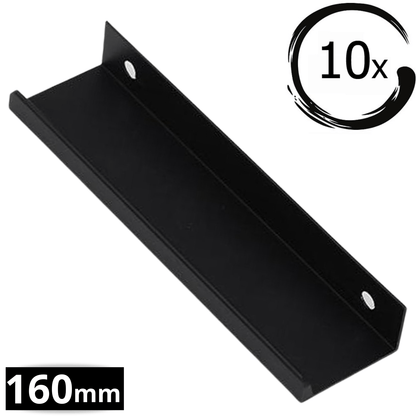 Handgreep 160mm aluminium zwart Fargo - mat zwarte profielgreep met hoekige U-vorm en twee montagegaten - set 10 stuks - BY MJM
