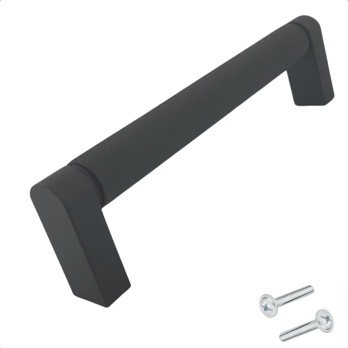 Detail zwarte RVS handgreep Miami 128mm met afmetingen en boormaat – zijaanzicht