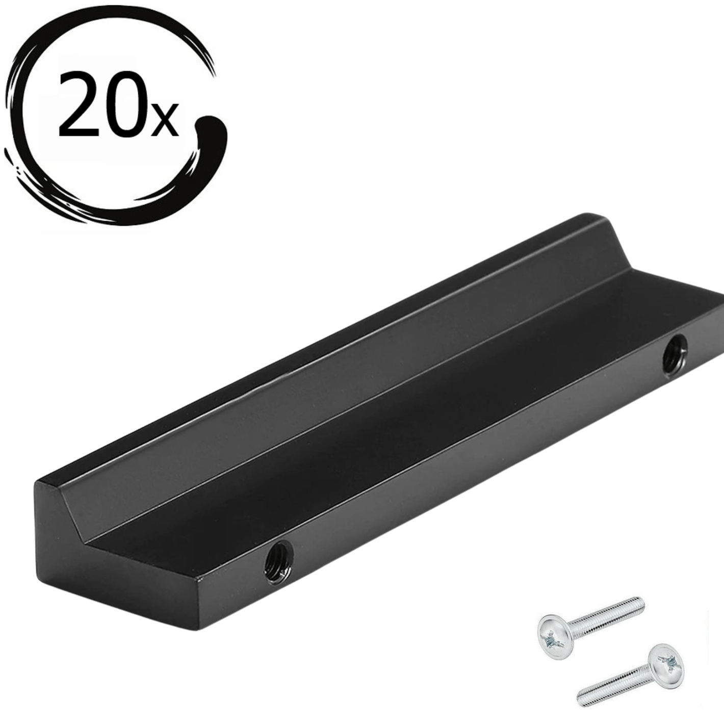 20 stuks zwarte aluminium handgreep Reno 128mm boormaat met twee zilverkleurige bevestigingsschroeven