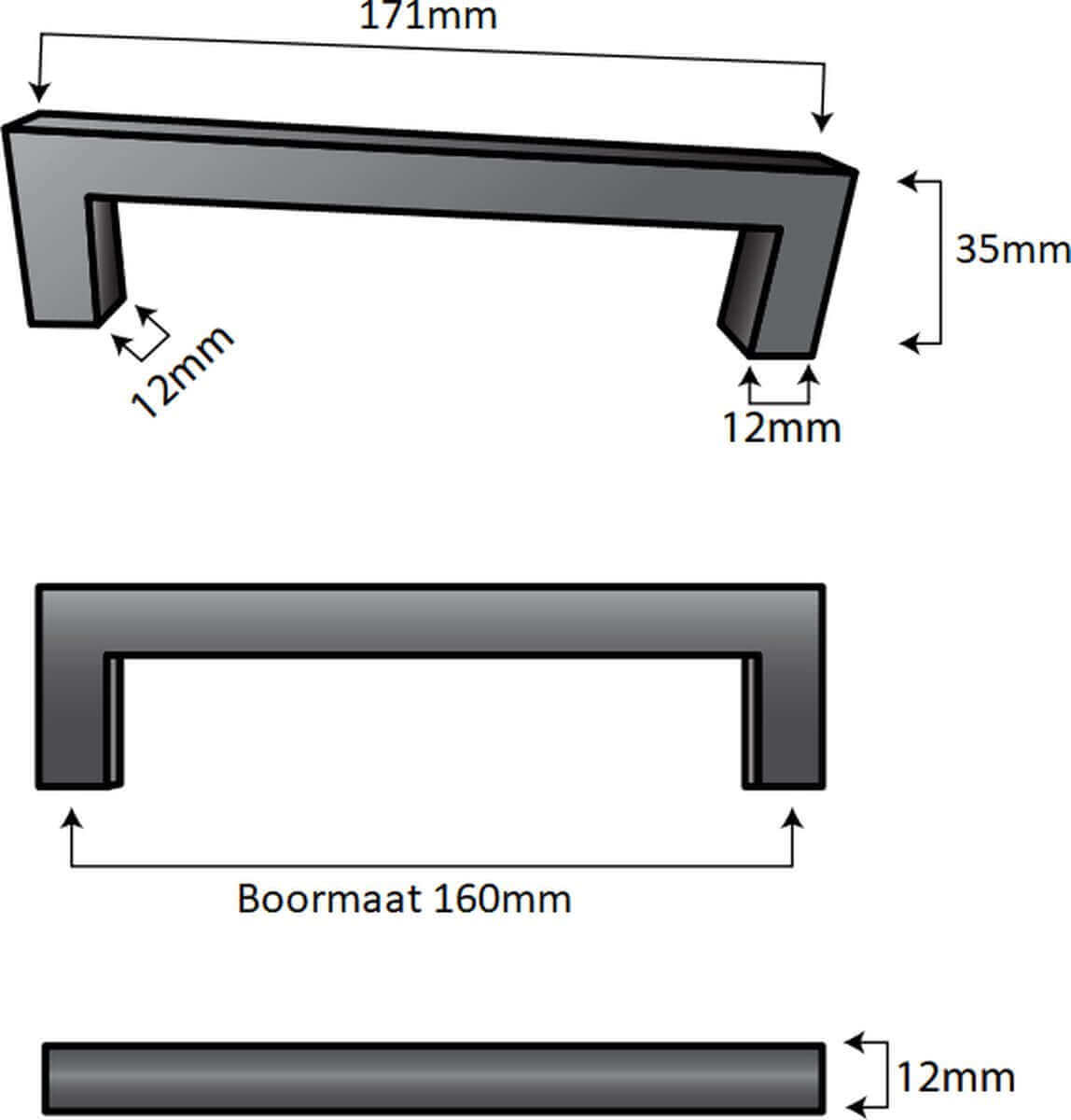 20X Handgreep 160mm Zwart – Dallas - BY MJM - GMJ28-20