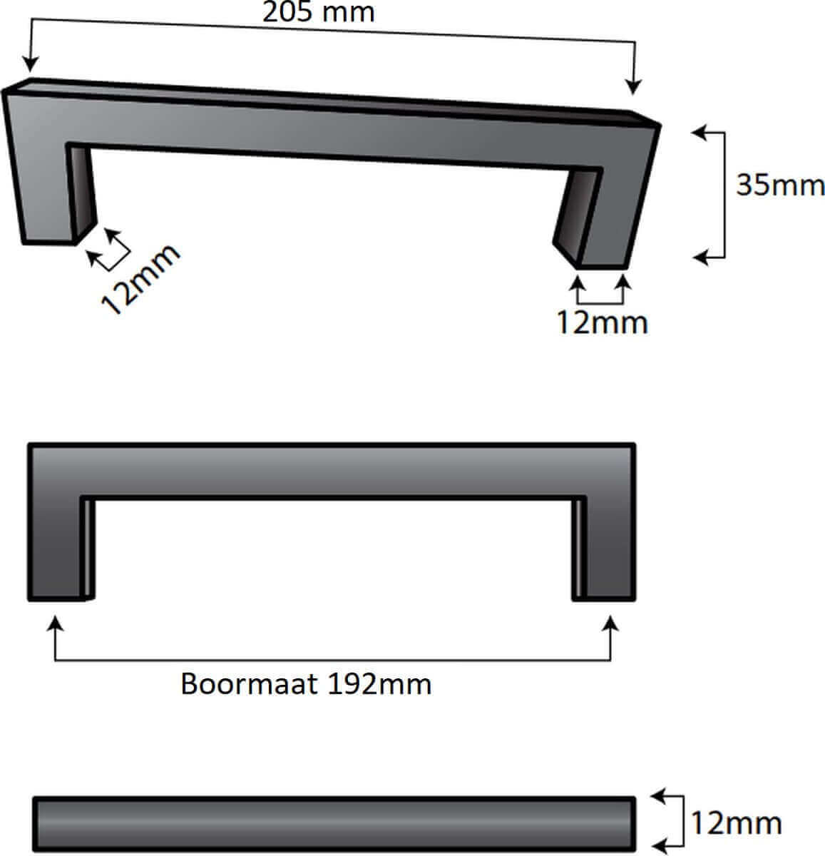20X Handgreep 192mm RVS Zwart – Dallas - BY MJM - GMJ29-20