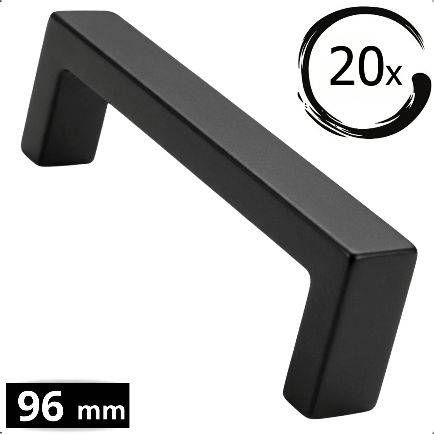 Set 20X handgreep Atlanta 96mm mat zwart RVS met afgeronde vorm