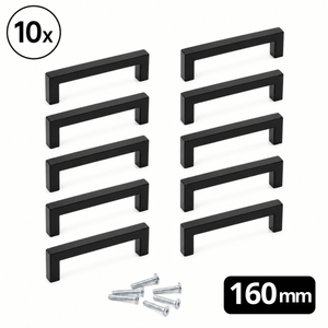 Set van 10 mat zwarte Dallas handgrepen 160mm RVS met bevestigingsschroeven