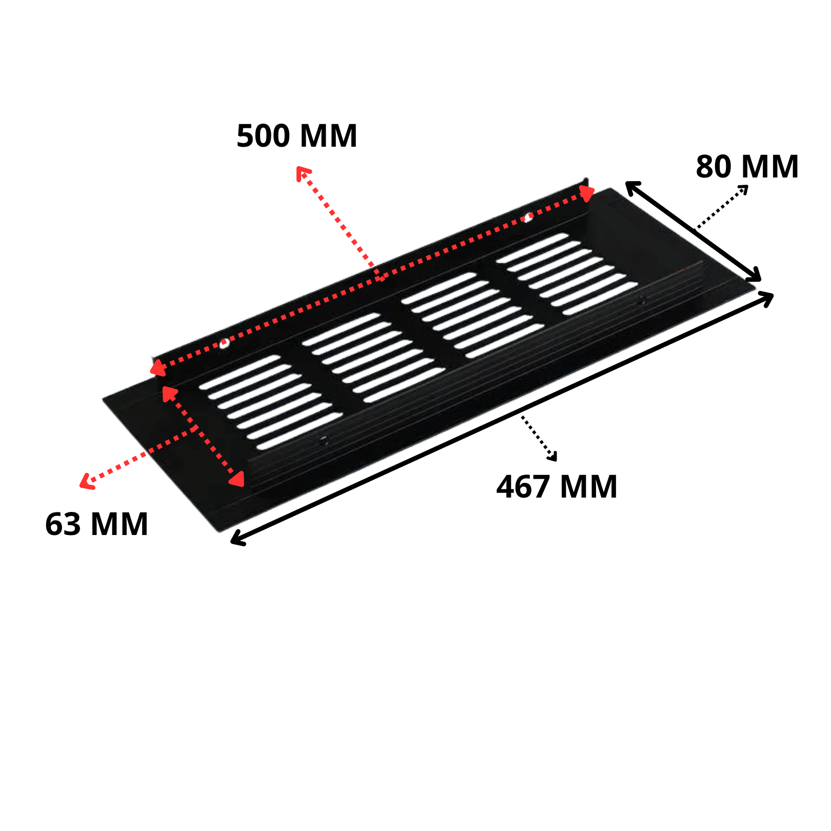 Ventilatierooster Zwart 500x80 Aluminium - BY MJM - MM06